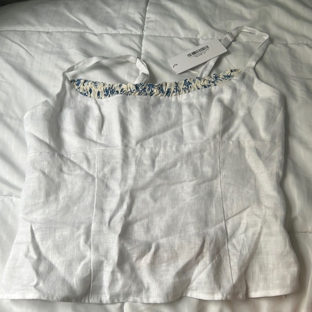 REFORMATION Cari linen top white